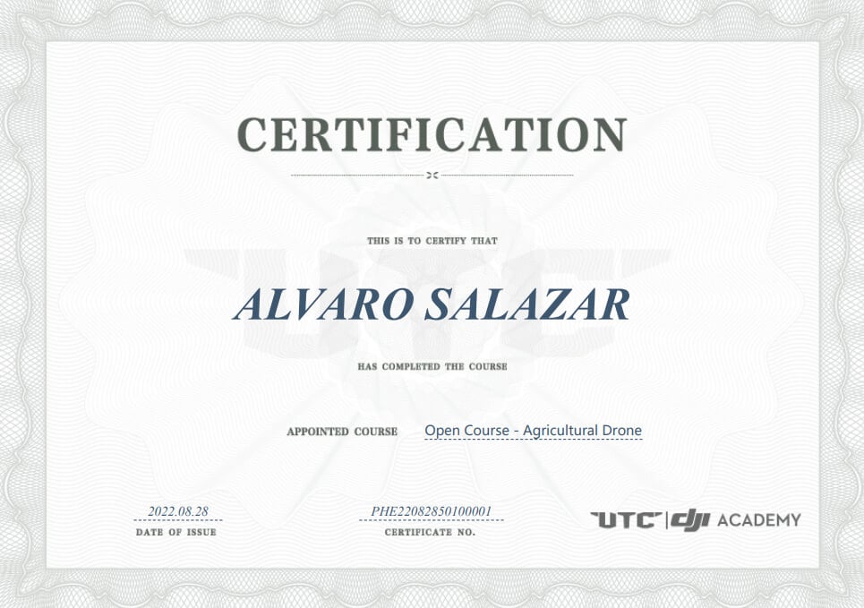 dji agriculture certificartion alvaro